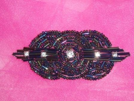 0424  Black AB Rhinestone Beaded Applique 3.5"-black,ab,rhine,rhinestone,stone,bead,beaded,applique