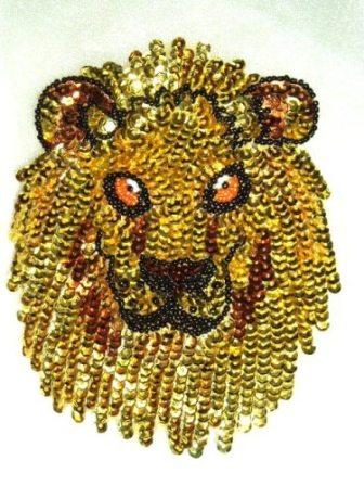 0430  Lion Face Beaded Sequin Applique 6"-applique,lion,animal,beaded,sequin