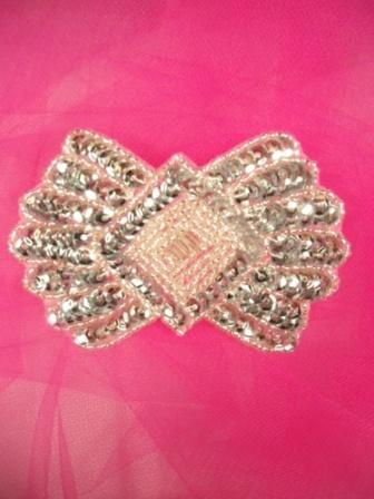 0431  Silver Beaded Sequin Applique 3.5"-silver,crown,sequin,beaded,applique,trimmings,embellishment,motif,yoke,turquoise,motif,collar