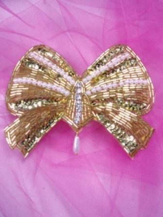 HB2340  Gold Pearl Rhinestone Bow Beaded Hair bow-hair,bow,hairbow,gold,pearl,bow