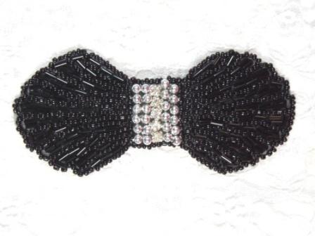 HB4340  Black Silver Rhinestone Bow Beaded Hair bow-hair bow,hairbow,black,bow