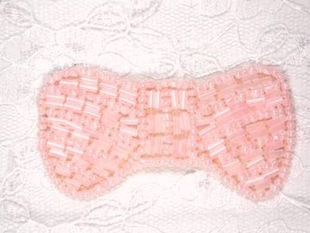 0436  Pink Small Bow Beaded Applique 2-5/8"-applique,beaded,bow,tie,pink