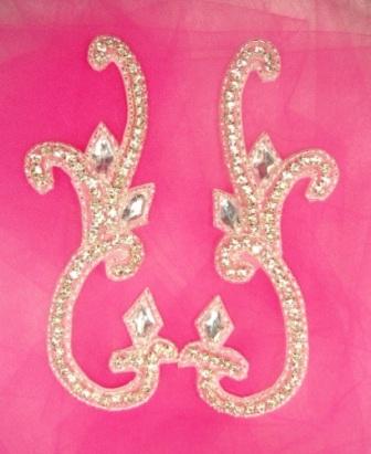 0438  Genuine Rhinestone Mirror Pair Beaded Appliques 6"-applique,rhinestone,pair,silver,jewel, 