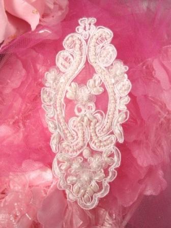 0441 White Venise Lace Beaded Sequin Applique 5.5"