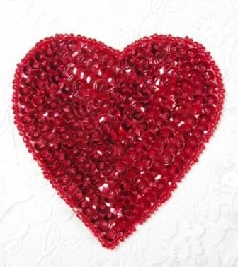 0457  Red Heart Beaded Sequin Applique 3"-applique,heart,red,sequin,beaded