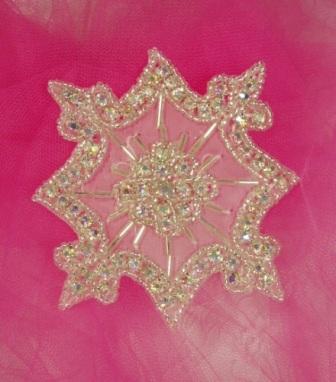 0462  Silver Beaded Crystal AB Rhinestone  Applique 4"-clear,genuine,snowflake,jewel,rhinestone,beaded,applique,embellishment
