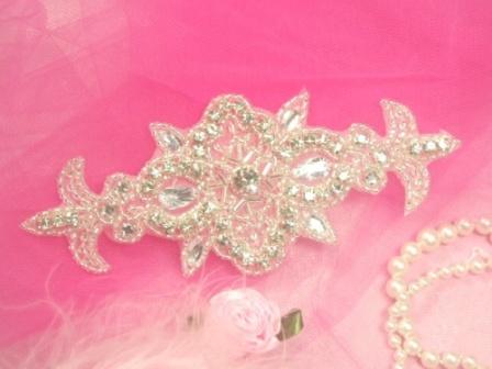 0467 Silver Rhinestone Beaded Applique 5.75"-sequin,beaded,applique,silver
