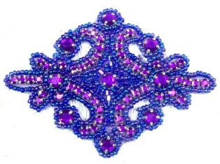 0470 Purple Rhinestone Beaded Hair Bow / Brooch / Applique 4"