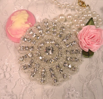 A0487A Silver Crystal Floral Rhinestone Appliques 2-3/8"