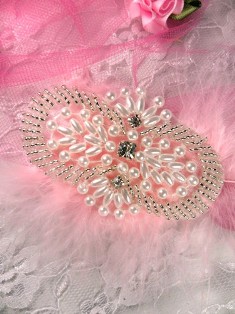 0490 Silver Crystal Pearl Beaded Rhinestone Applique 3"