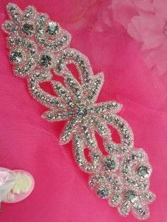 0499   Unconditional Love  Crystal Clear Silver Beaded Rhinestone Applique 7"