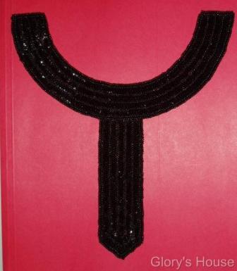 K8397  Black Collar Sequin Beaded Applique 9.5"