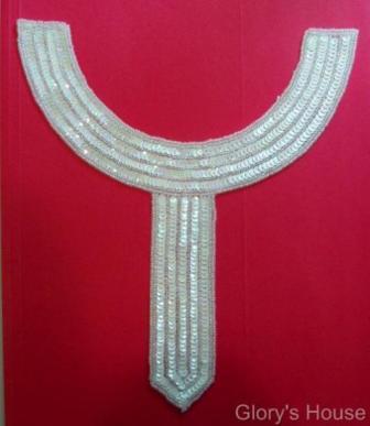 K8397  White AB Collar Sequin Beaded Applique 9.5"