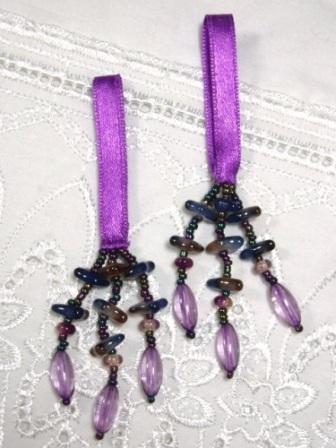 E5572 Set of 2 Purple Beaded Tassels 2"