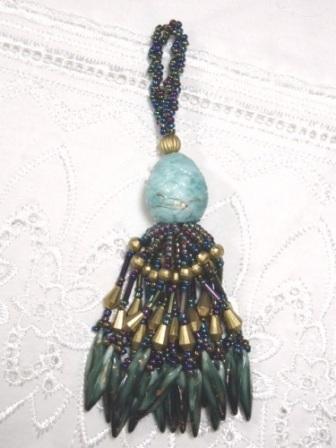 E3650 Turquoise Raindrop Beaded Tassel 3.25"