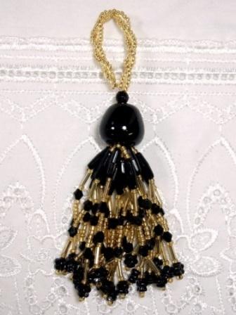 E3656 Black & Gold Beaded Tassel 3"-black,gold,bead,beaded,tassel,tassle