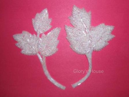 Crystal Leaf 6" Mirror Pair Beaded Applique  K8128