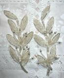 Silver Leaf Mirror Pair 5.25" Beaded Appliques K8274-sequin,beaded,applique,sequined,beads,sequins,appliques,silver,leaf