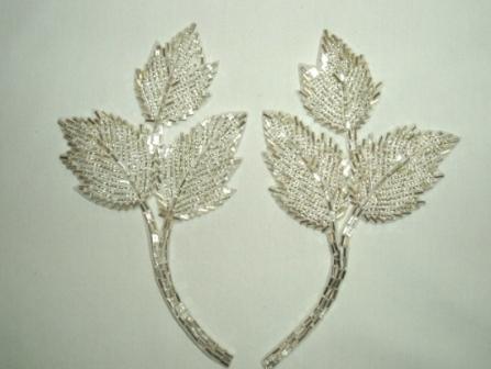 Silver Leaf 6" Mirror Pair Beaded Applique  K8128