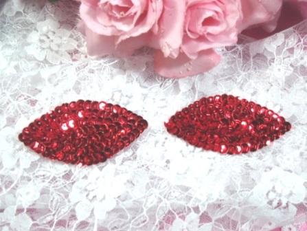 K8263  Red Eye Pair Sequin  Appliques  2.5"-red,eye,embellishment,sewing,clothing,sequin,beaded,bead,sequins,applique,claw,mini,small,turquoise,eye