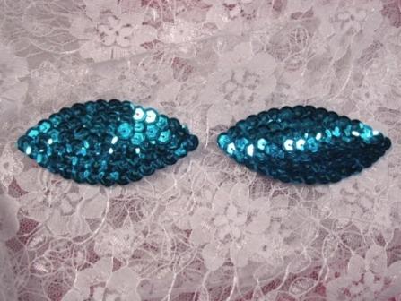 K8263  Turquoise Eye Pair Sequin  Appliques  2.5"-embellishment,sewing,clothing,sequin,beaded,bead,sequins,applique,claw,mini,small,turquoise,eye