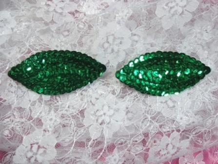 K8263   Kelly Green Eye Pair Sequin  Appliques  2.5"-embellishment,sewing,clothing,sequin,beaded,bead,sequins,applique,claw,mini,small,kelly,green,eye
