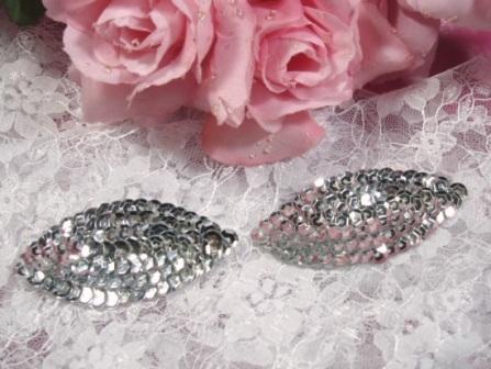 K8263  Silver Eye Pair Sequin  Appliques  2.5"-silver,eye,embellishment,sewing,clothing,sequin,beaded,bead,sequins,applique, 