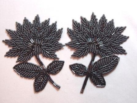 K8273  Gunmetal Floral Beaded Appliques 3.5"