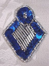 K1194  Royal Blue and Silver Diamond Sequin Beaded Applique  2.25"