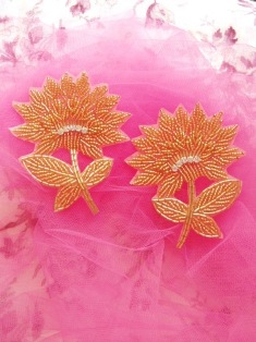 K8273  Gold Floral Beaded Appliques 3.5"