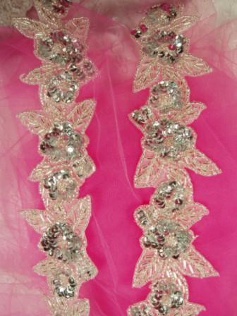0255  Silver  Floral Beaded Trim 2.25"