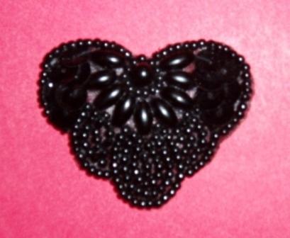 0368  Black  Heart Sequin Beaded Applique  2"