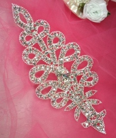 TS2 Silver Crystal Clear Rhinestone Applique Embellishment 6.25"