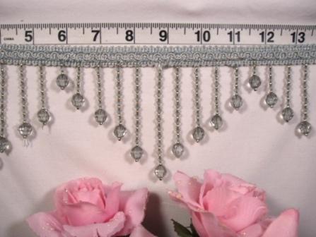 C041  Silver/Gray Crystal Beaded Fringe Sewing Trim 3.75"-embellishment,sequin,beaded,beads,applique,trim,motif,crystal,fringe,silver,gray