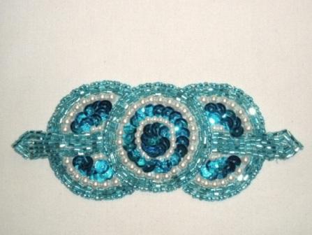 HB6321 Turquoise Pearl Triple Circle Hair Bow  5.25"-hair,bow,applique,trimmings,embellishment,pearl,motif,circle,turquoise, 
