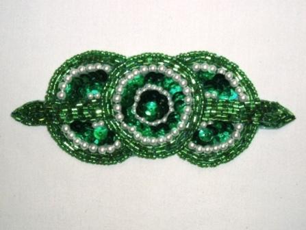 HB6321 Kelly Green Pearl Triple Circle Hair Bow  5.25"-hair,bow,applique,trimmings,embellishment,pearl,motif,circle,green, 