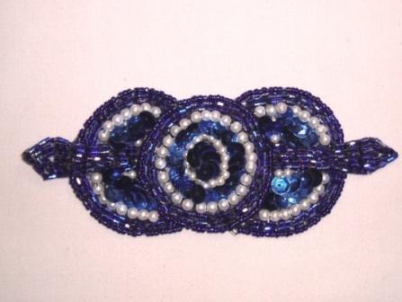 HB6321  Royal Blue Pearl Triple Circle Hair Bow  5.25"-hair,bow,applique,trimmings,embellishment,pearl,motif,circle,blue, 