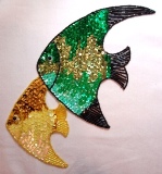 K9302  Fish 10" Sequin Beaded Applique green & yellow