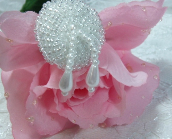 Crystal 1.75"  Beaded Dangle Button Closure  0115-sequin,beaded,applique,sequined,beads,sequins,appliques,crystal,white,dangle,button