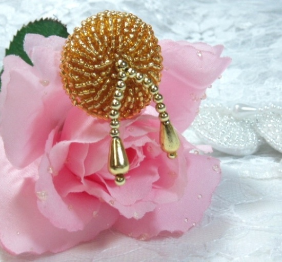 Gold 1.75" Beaded Dangle Button Closure 0115-button,gold,beaded