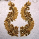 Gold  8"  Mirror Pair Sequin Beaded Appliques 0180