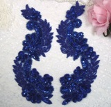 Royal Blue 8"  Mirror Pair Sequin Beaded Appliques 0180