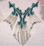 0181 Turquoise Collar Sequin Beaded Applique  8.5"