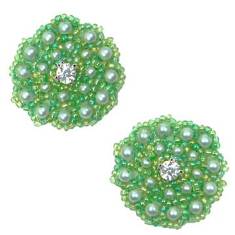 E3472  Set of ( 2 ) Lime Green Rhinestone Floral Beaded Appliques 1.25"