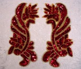 Red Gold Mirror Pair Sequin Beaded Appliques 0201