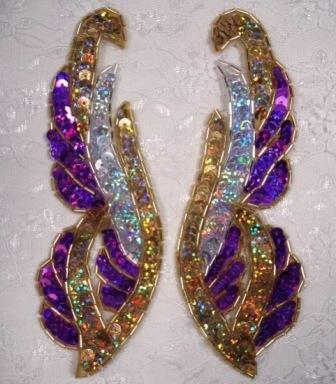 0033 Purple Gold Silver Mirror Pair 6"  Sequin Beaded Appliques