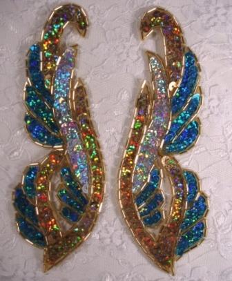 0033 Turquoise Gold Silver Mirror Pair 6"  Sequin Beaded Appliques