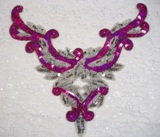 Fuchsia Silver 10.5" Bodice Sequin Beaded Appliques 0194