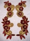 Red Gold 10"  Mirror Pair Sequin Beaded Appliques 0183