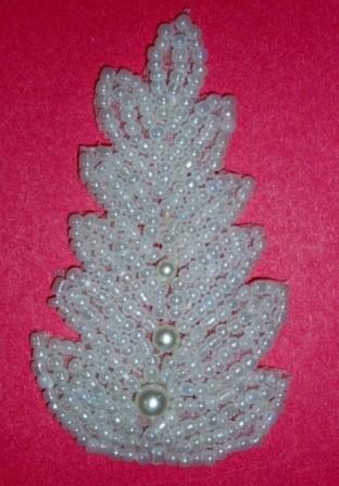 K1397  White Pearl Leaf Beaded Applique 2.5"-fuchsia,beaded,pearl,leaf,nature,applica,appliques,sequin,crystal